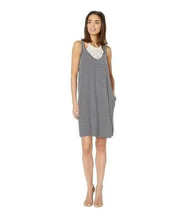 Tribal Stripe Jersey Sleeveless Dress with Lace Women's Dress SIZE S