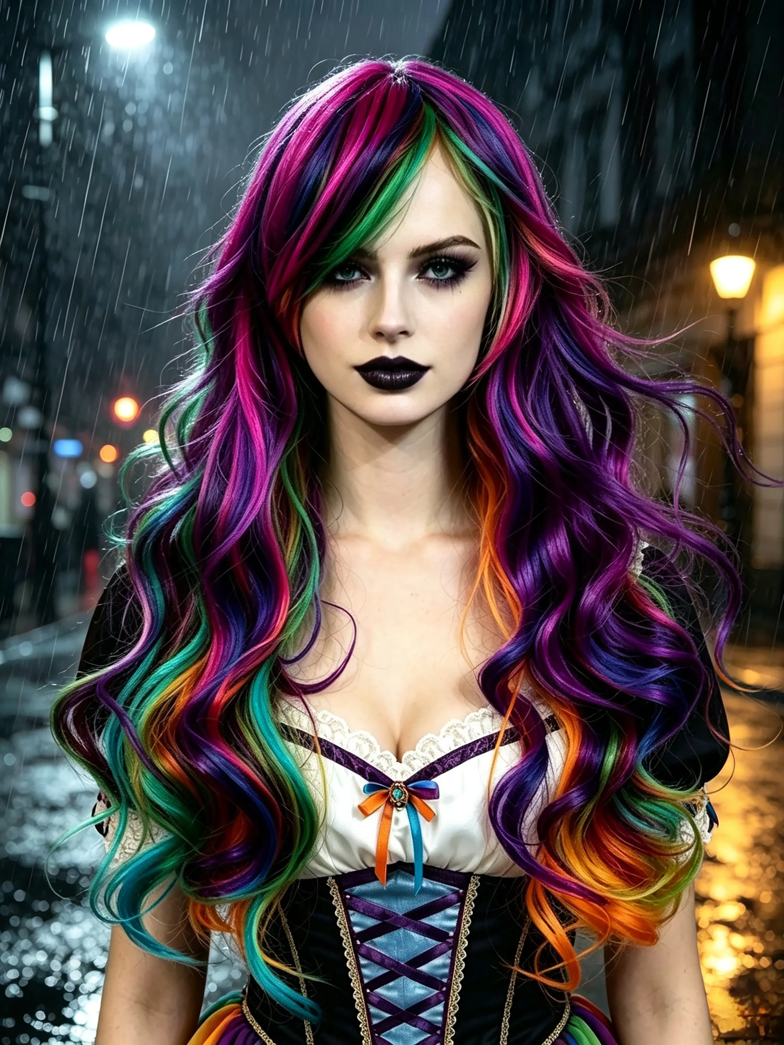Vibrant Rainbow Gradient Long Wavy Wig for Women, Colorful Synthetic Hair Full Wig with Bangs, Halloween Party Costume Wig, Role Play Wig, Festival Wear