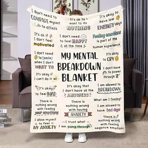 Machine Washable, My Mental Breakdown Blanket - Contemporary White Flannel Knit, 100% Polyester, Digital Print, Tear-Resistant, All-Season Use for Home Decor, Bed, Sofa, Travel