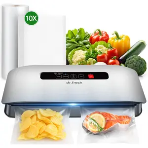 Dr.fresh Vacuum Sealer Machine V20 Automatic Food Sealer with Dry/Moist Modes, One-Touch Operation, Includes,Bags & Roll, Compact Kitchen Food Preservation Device for Meat, Vegetables, Sous Vide，Snack Bag Sealer Machine