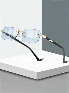 Frameless rectangular gradient glasses,with colored lens metal frame design,multiple colors available.frameless design enhances the sense of fashion,metal mirror legs enhance durability,making it perfect for daily wear and street photography.
