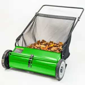 26" Push Lawn Sweeper, 7 cu.ft Large Capacity Yard Sweeper Push, 5:1 High-Density 4 Brushes, Adjustable Height, Heavy Duty Leaf Collector with Detachable Hopper, Rubber Wheels, Ergonomic Handle