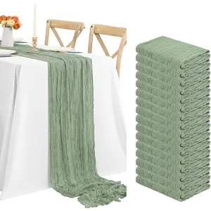 24 Pack Sage Green Cheesecloth Table Runner,10ft Gauze Table Runner Long Semi-Sheer Rustic Boho Table Runners for Wedding,Bridal Shower,Party,Banquet Decoration(21.5 x 120 Inch/Sage Green)