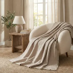 DaDa Bedding Elegant Fringed Cotton Quilted Throw Blanket - Quilt Throws, Luxurious Solid Paisley Pattern, Soft Cozy Lightweight Lap Cover, Ideal for Couch/Bed, Neutral Sandy Taupe Tan Beige, 50x60 In