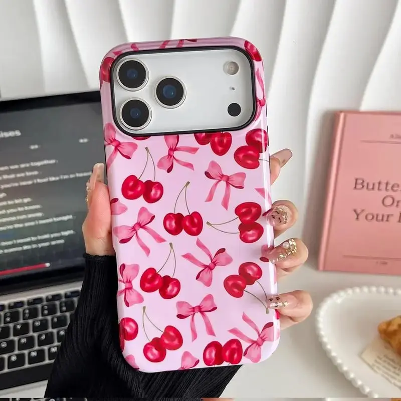 Viral for iPhone 17 16 15 14 13 Magnetic Phone case -Protective Cover for Apple Phones 17 Promax, Cherry&Bow Design Case.Impact Resistant Shockproof Cover