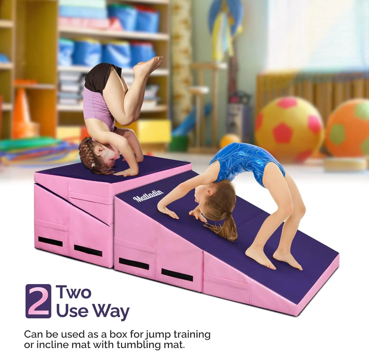 Matladin Incline Gymnastics Mat - Folding Wedge Mat for Kids & Girls, Waterproof PU Cover, Durable Construction for Indoor & Outdoor Use