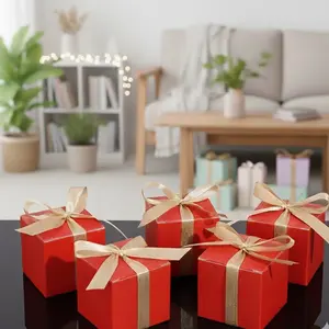 [GIFT IDEAS] 100 Pcs Mini Favor Boxes Extra Small Candy Boxes Paper with Gold Ribbon for Christmas Thanksgiving Day Birthday Wedding Anniversary Supplies(2 x 2 x 2 Inch,Red)