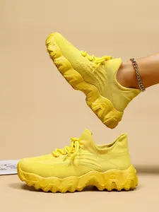 Women's Casual Sports Shoes, Breathable Fabric, Lace-Up, Thick Sole, Height-Increasing, Colorful Fashion, All-Season, Running Shoes, Casual Running Sneakers, Athletic Running Shoes