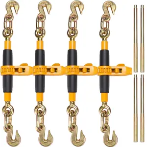 VEVOR Ratchet Chain Binder, 3/8"-1/2" Heavy Duty Load Binders, with G80 Hooks 12000 lbs Secure Load Limit, Labor-saving Anti-skid Handle, Tie Down Hauling Chain Binders for Flatbed Truck Trailer, 4 Pc