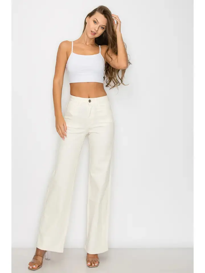 Ivory High Waisted Stretchy Wide Legs Jeans