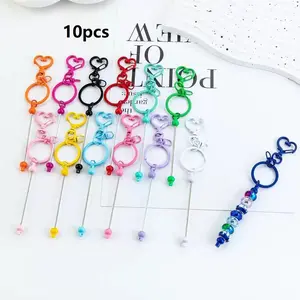10 Piece Heart Keychain Set, Silver Color Metal Blank Keychains, DIY Beaded Key Rings, Decorative Accessories, Bag Charms, Holiday Gifts, Stylish Keychain, Trendy Cute Keychain