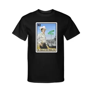 Black T-Shirt With El Gallo De Sinaloa Graphic And Number 92 Print For Casual Wear