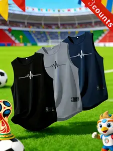 3-Pack Quick-Dry Breathable Sports Tank Tops, Workout Tank, Dry Fit Sleeveless Gym Shirts, Activewear Vest, New Pattern Print, Comfortable Skin-Friendly, Summer Casual Wear, Sports Vests