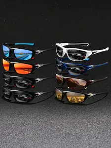 8pairs of the latest fine check-patterned sports sunglasses, available in multiple colors, suitable for various outdoor activities, offering UV protection, designed with classic luxury, featuring rubber nose pads and temple tips to prevent slipping.