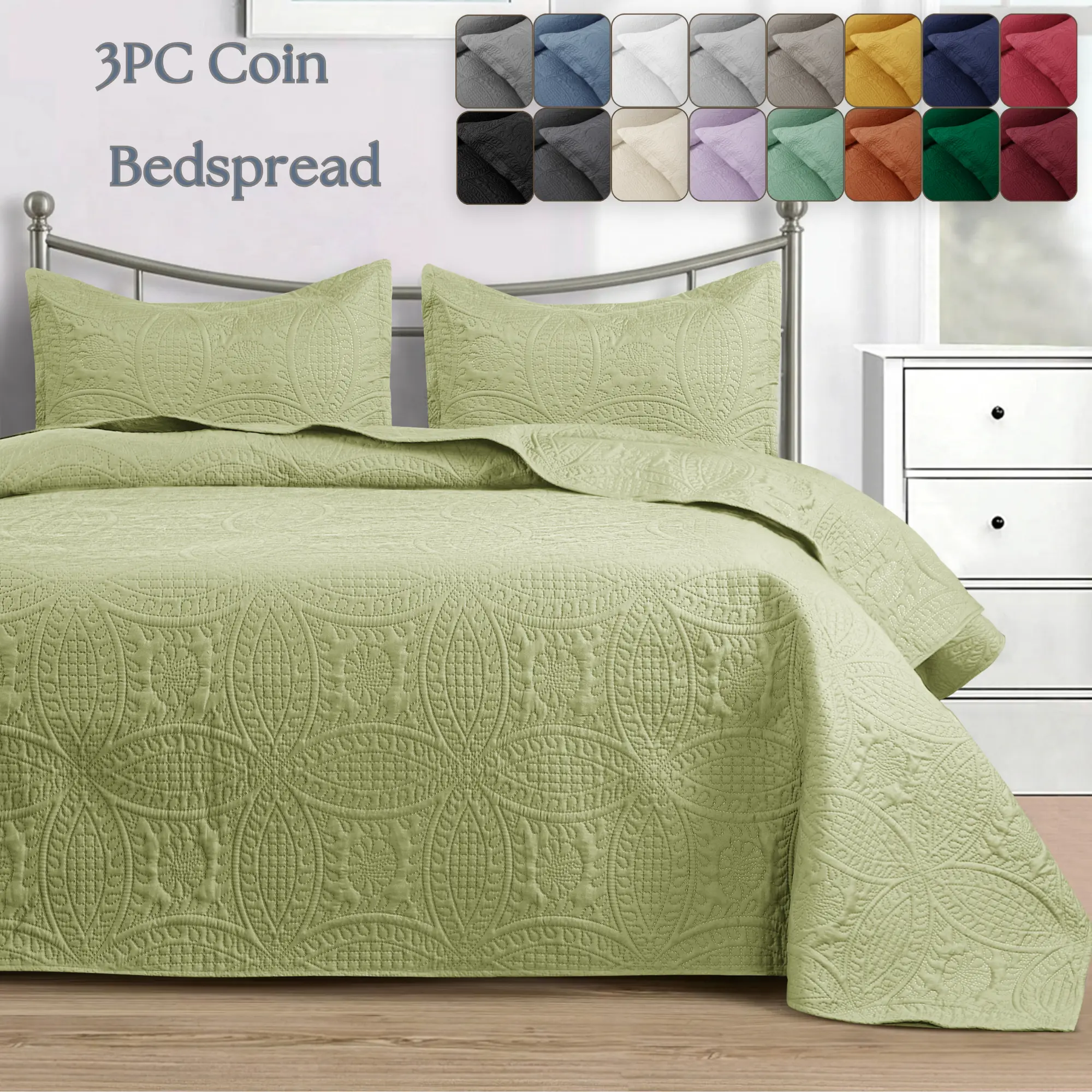 Modern Coin Quilt Set - Ultra-Soft Lightweight Bedspread - Breathable All-Season Coverlet for Hot Sleepers - 3 Piece Bedding Set