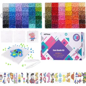 Fuse Beads 22000 Melty Beads with 4 Pegboards 100 Patterns 2 Tweezers 2 Ironing Paper