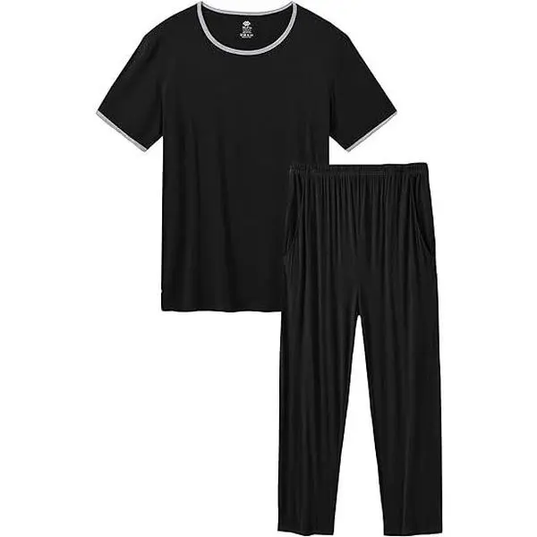 Men's 2-Piece Short-Sleeve Pajama Set - Comfortable Lightweight Menswear Loungewear Nightwear with Pockets (Sleep Shirt & Pants), Pyjamas