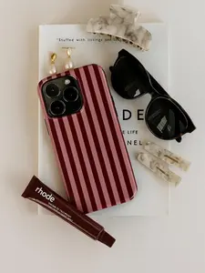 Burgundy & Pink Stripe iPhone Case Glossy Slim Tough Cover for Samsung Galaxy 22 23 24 25 Ultra 5G iPhone 17 ProMax Air 16 Plus 15 Pro Max 14 13 12 11 Google Pixel with Polycarbonate TPU Impact Resistance A beautiful gift