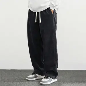 Men’s corduroy casual long pants for spring/autumn, trendy high-street style, versatile sports design, solid color