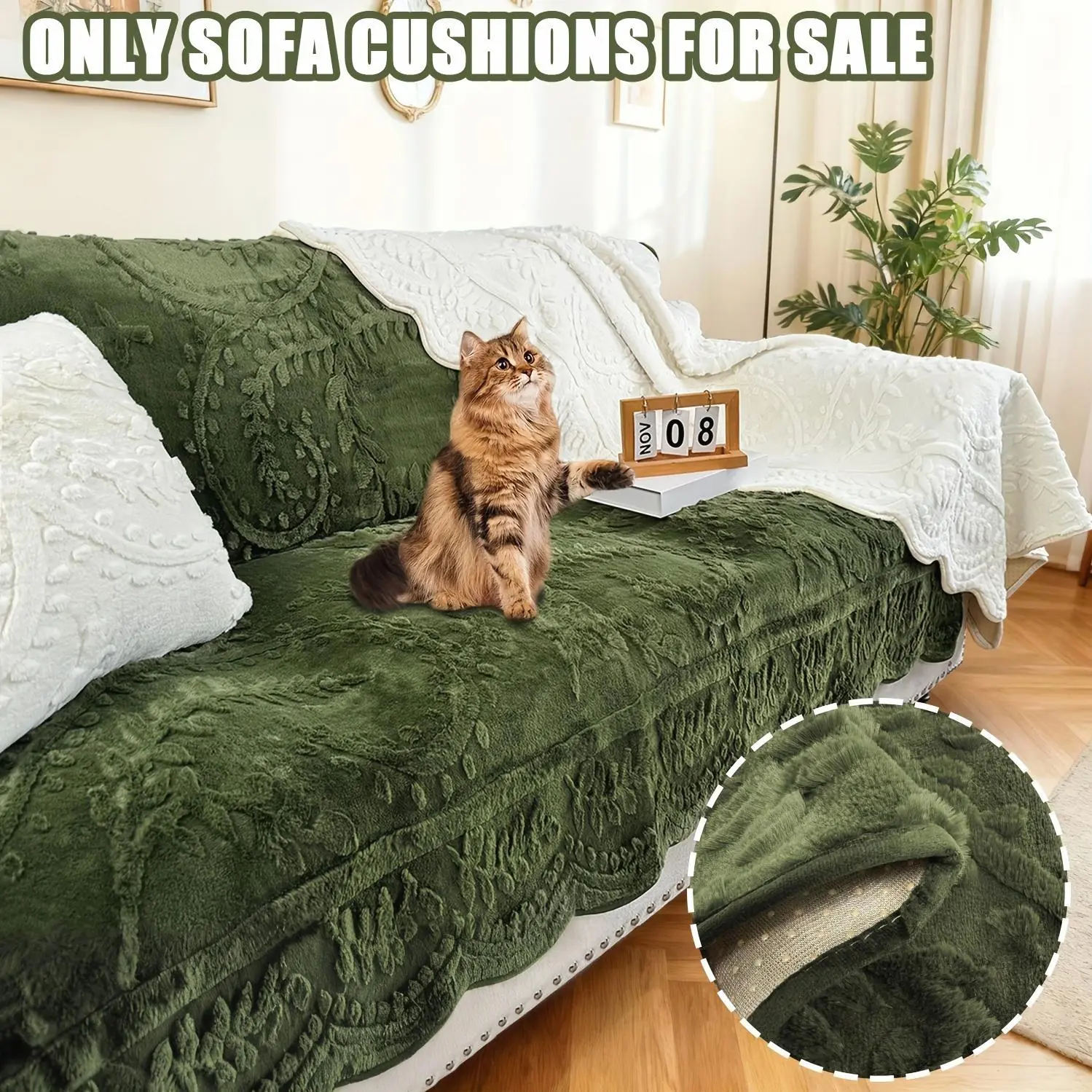 Thickened Quilted Machine Washable Sofa Cushion, Faux Rabbit Fur Comfort Warm Non-slip Plush Sofa Cover, Breathable And Comfortable Pet-friendly For Bedroom, Office, Living Room, Easter Home Decoration