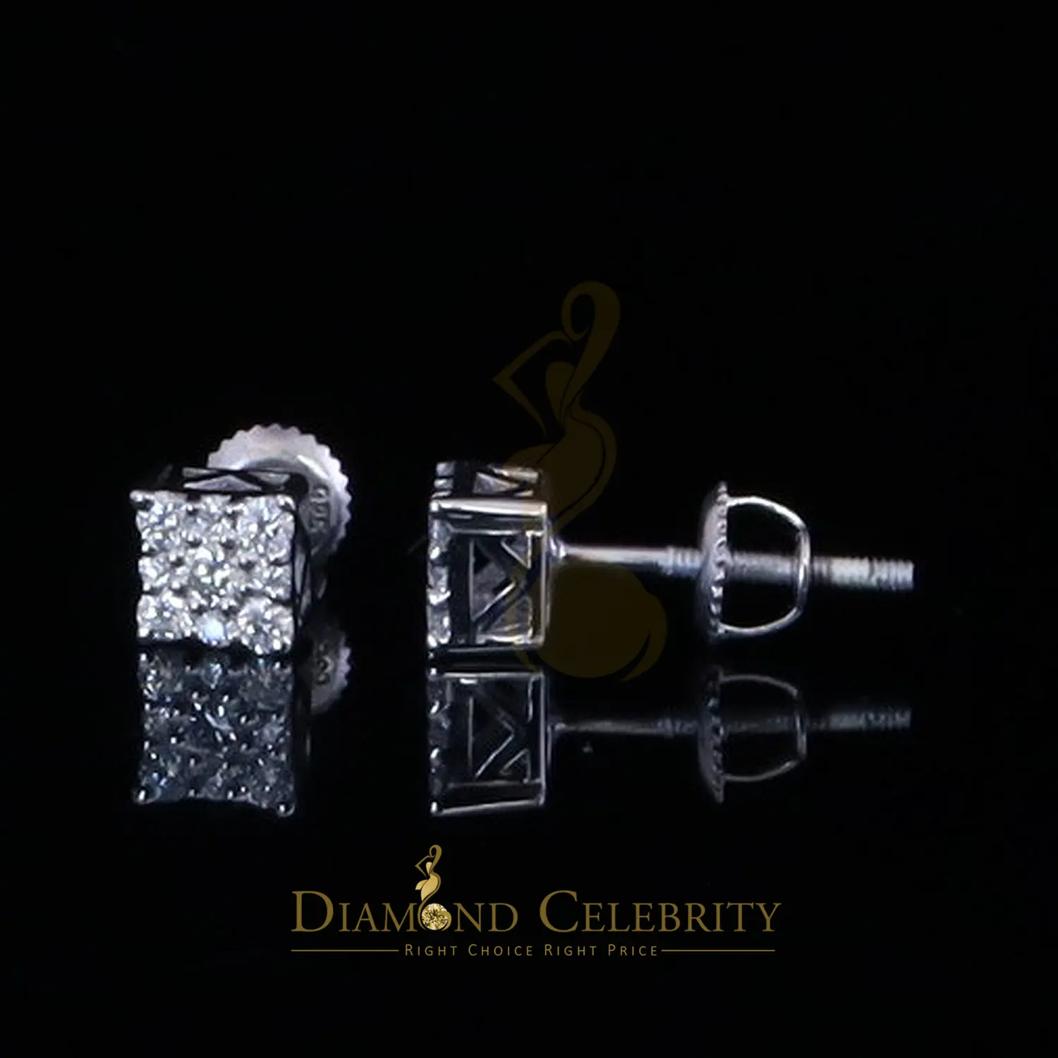 Diamondcelebritees Women's/Men's 925 Silver White 0.25ct VVS 'D' Moissanite Square Stud Earrings