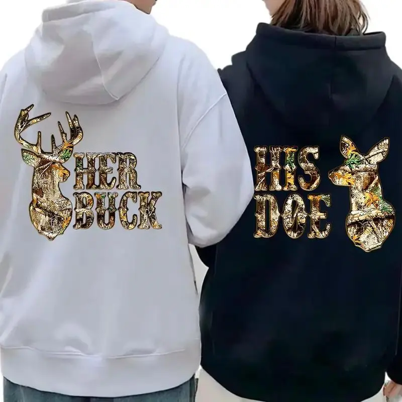 He Deer She Doe Hoodie Camouflage Hoodie Hunting Couple Hoodie Matching Deer and DOE Outdoor Couple Matching Gift for Birthday Christmas Valentine's Day Casual Outfits