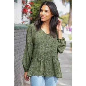 Moss Green Leopard Wool Dobby Woven Knit Top