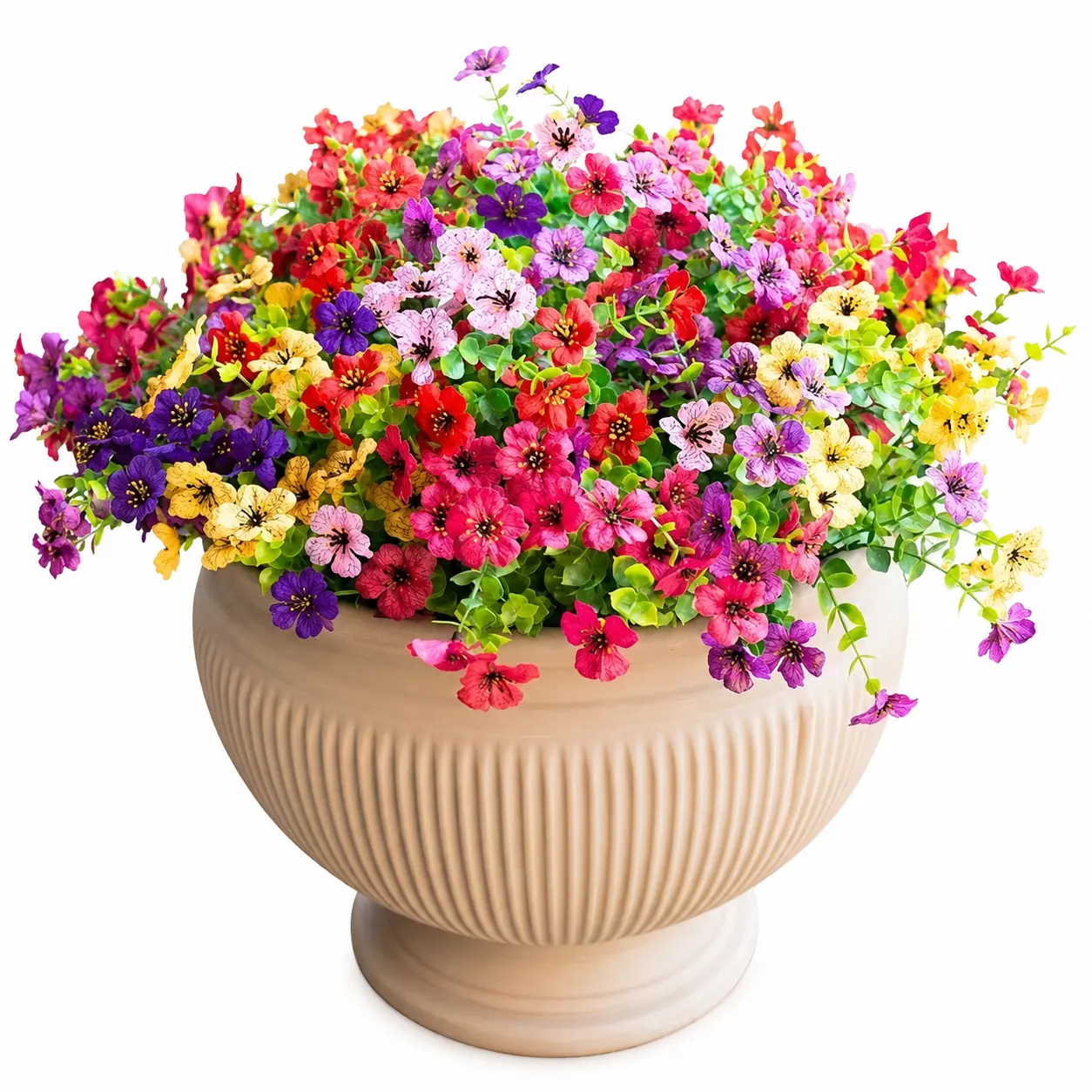 12 Bundles Artificial Flower Bouquet - Faux Floral Arrangements with Colorful Silk Daisies & Eucalyptus, UV-Resistant Realistic Decorative Fake Plants for Outdoor Home Porch Patio, Wedding Decoration