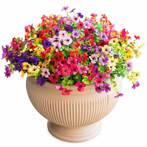 12-Bundle Bouquet-Shaped Artificial Flowers - Arrangement with Colorful Silk Daisies, Eucalyptus & Artificial Faux Greenery, UV-Resistant Realistic Home Decor for Outdoor Porch, Wedding