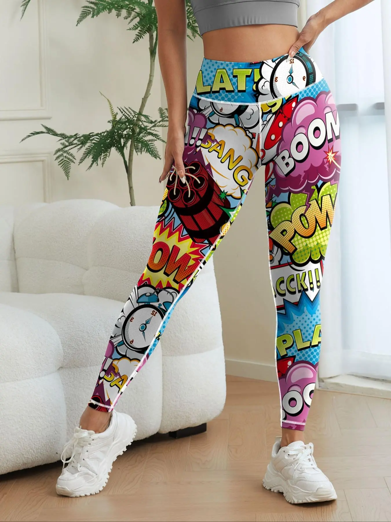 Women's All Over Print Elastic High Waisted Tight Leggings, Casual Comfy Breathable Skinny Pants for Yoga Gym Workout, Ladies Bottoms for All Seasons, Workout Athletic Leggings, High Waists Leggings