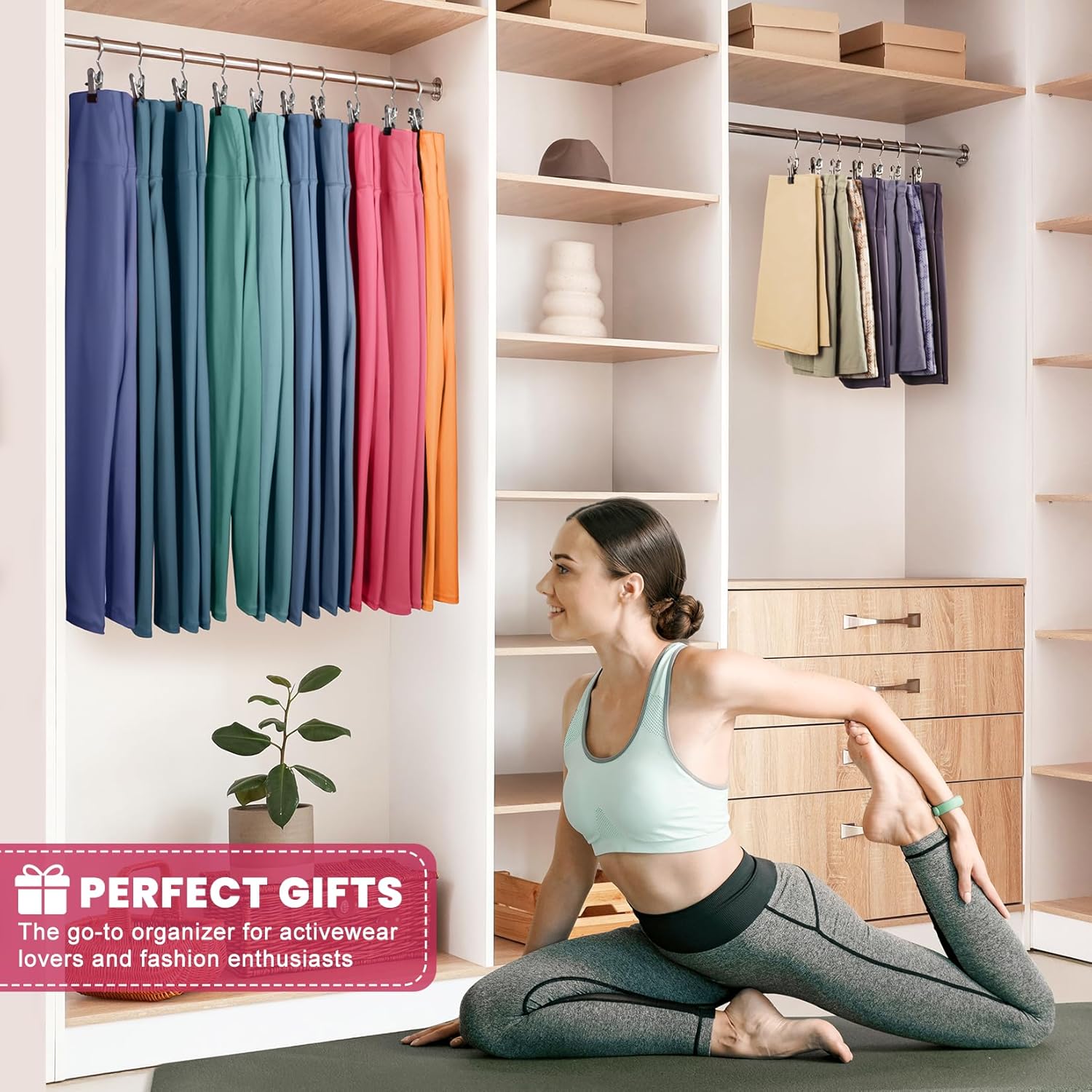 20 Pack Space Saving Pants Hangers with Clips, Multifunctional Closet Organizer for Hanging Leggings, Yoga Pants, Jeans, Shorts, Skirts and Hats blade stand door