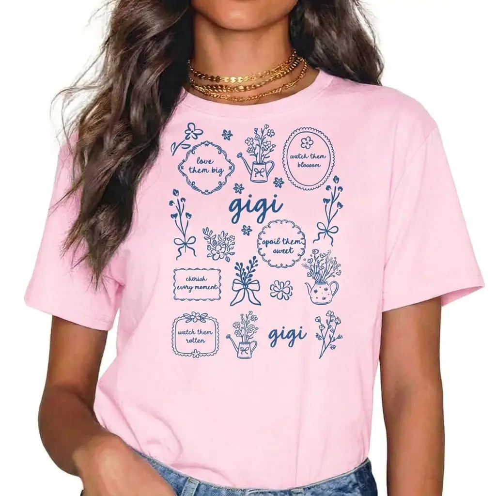 Women's Vintage Toile Floral Graphic Tee, Oversized Cottagecore Short Sleeve Top, 100% Cotton Round Neck Apparel for Mother's Day