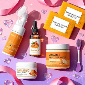 Turmeric Skincare 6-Piece Set, Turmeric Glow Set, Ultimate Glow Kit, Brightening Soaps + Vitamin C Peel-Off Mask + Brightening Cream + Cleanser, delivers deep cleansing, brightening, moisturizing & nourishing, perfect Valentine's gift!