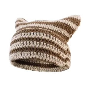 Cat Ear Beanie for Women Men Crochet Hat Knitted Hat Cute Hat Beanie Y2k Winter Hat Slouchy Beanie Kitsch Bonnet