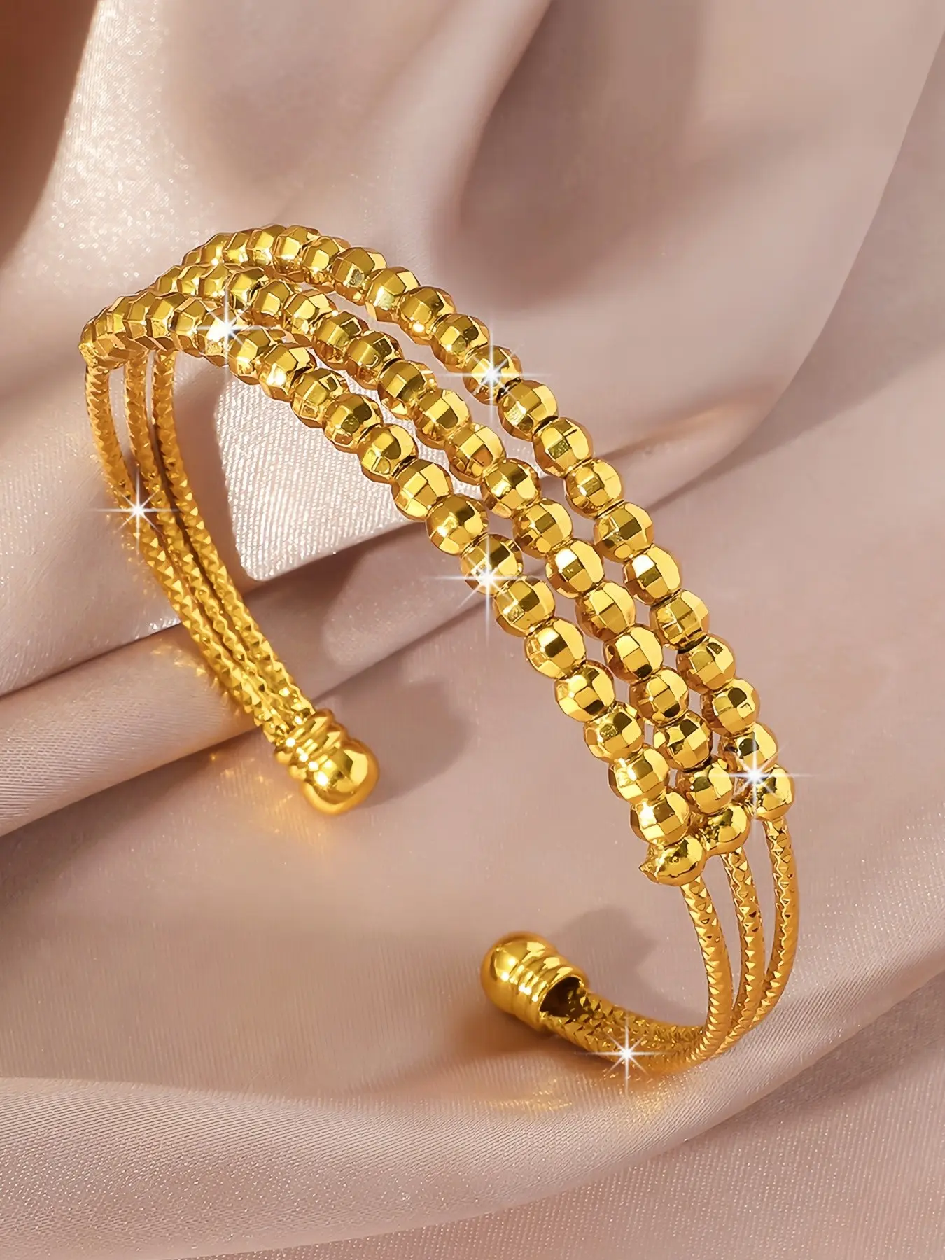Three line burst bead bracelet, adjustable open design bracelet jewelry, Exquisite Cuff, copper plated 24k gold, perfect gift for Valentine's Day, weddings, daily wear, Adjustable bracelets, Exquisite Trendy Bracelet, Fashion Bracelets