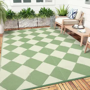 Outdoor Rug 9x18 Area Rugs for Patio Waterproof Plastic Straw Rug Reversible Patio Rugs RV Camping Outdoor Carpet for Porch Patio Outside RV Deck Balcony Picnic Beach Decor Trellis-Green/Beige