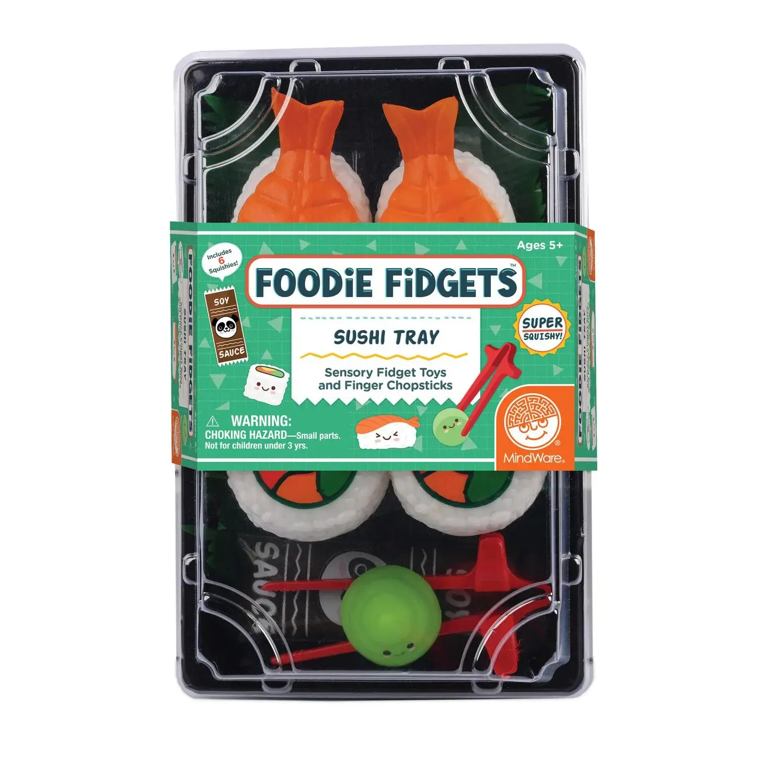 MindWare Foodie Fidgets Sushi Tray Set of Squishy Toys for Kids and Adults - Ages 5 and Up