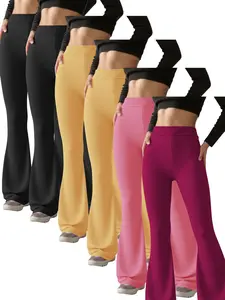 6 Pcs Slimming Micro Flare Pants, High Waist Tummy Control Bell Bottoms, Casual All-Season Workout Wear, Plain Design, Athleisure Pants