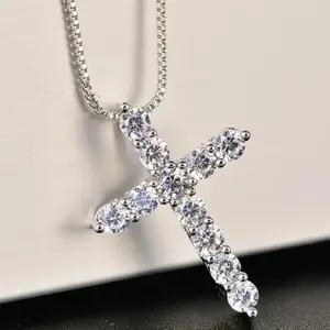 New 2026 HXT 11ct Moissanite 925 Silver Cross Necklace, 3.2g Silver Weight