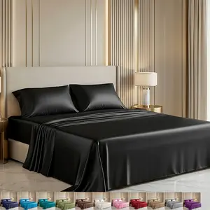 Satin Sheets Bedding Set 4 Pieces Queen/King Size Luxury Soft Cooling Sheets for Hair and Skin, Similar to Silk Bed Sheets Set with 1 Deep Pocket Fitted Sheet, 1 Flat Sheet, and 2 Pillowcases Summerwins