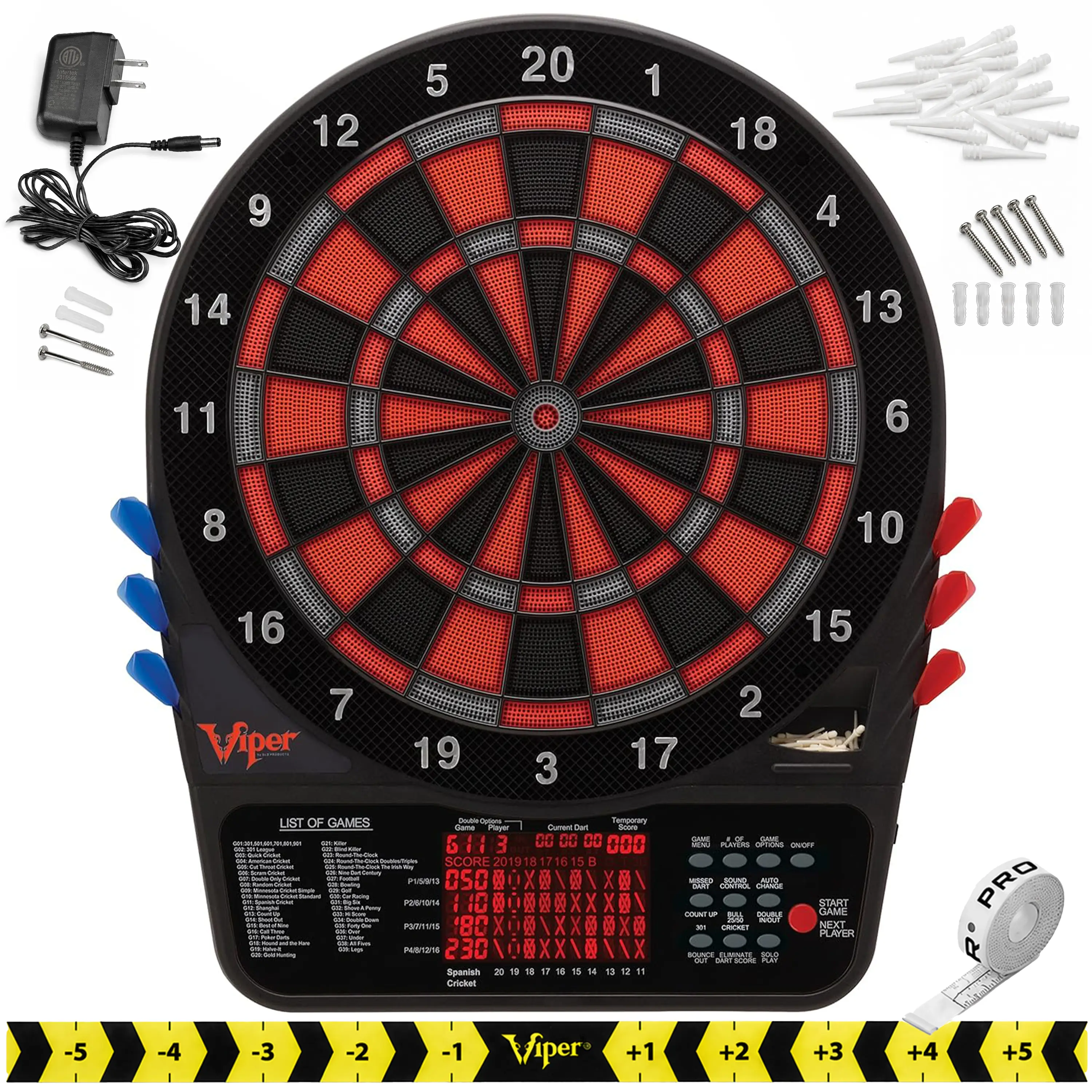 Electronic Darts Board with Automatic Scoring, 15.5" Durable Regulation-Size Target, 57 Games for 16 Players, Includes 6 Darts & Accessories
