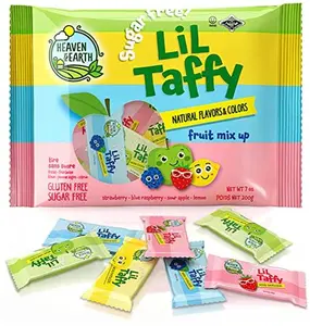 Heaven & Earth Sugar Free Lil Taffy Fruit Mix (Approx. 20 Count) | Dye Free Candy | Made with Natural Colors & Flavors, No High Fructose Corn Syrup, Gluten Free, Nothing Artificial, Goody Bag and Pinata Fillers, Kosher, Wonderfully Delicious!