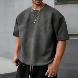 Men's Solid Color Suede Tee, Regular Fit Casual Short Sleeve T-shirt for Summer, Men's Top for Daily Wear