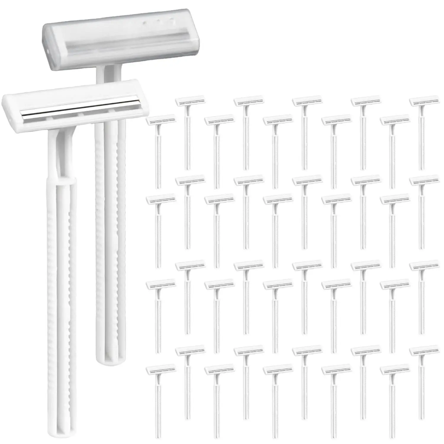 (300 Pcs) Bulk Razors Disposable With Clear Safety Cap,Disposable Razors Bulk For Men&Women,Stainless Steel Blade,Twin Blade Razor For Men,White