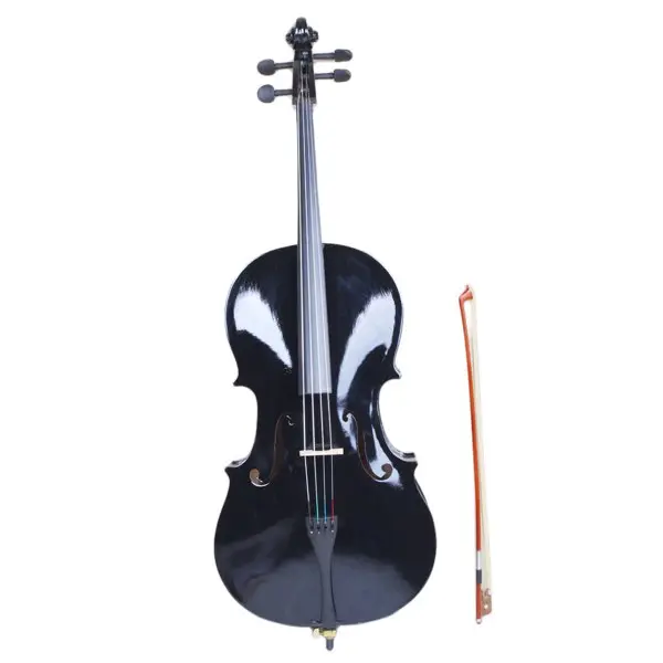 4/4 Full Size Black Wood Cello Set - Solid Wood Fingerboard and Pegs, Maple Spruce Top, Basswood Back and Sides, with Carry Bag, Bow, Rosin, Bridge