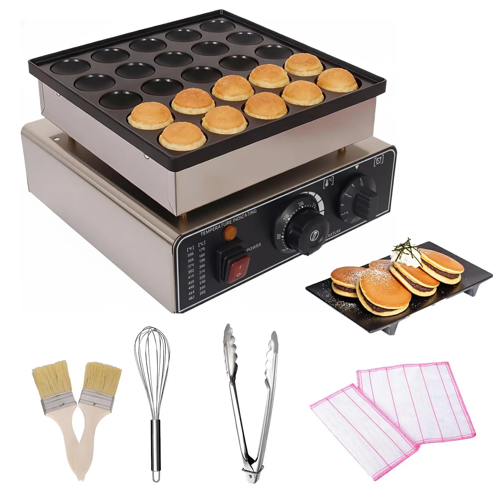 Mini Pancake Maker Machine 900W, 25-Cup Nonstick Electric Pancake Griddle, Stainless Steel Breakfast Pancake Maker for Cafes, Food Trucks, Restaurants & Home Use