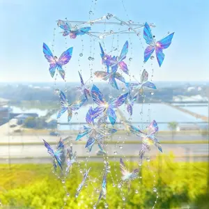 Colorful Butterfly Hanging Decoration, Hanging Ornaments, Handmade Water Drop Ornament, Garden Bird Repeller, Collects Sunlight, Perfect for Patio Windows, Thanksgiving Party, Birthday Gift, Butterfly Chain Decor