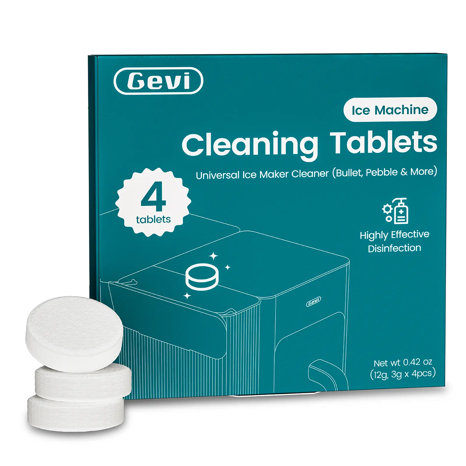 【Springtok】Gevi Ice Maker Cleaning Tablet, Organic Citric Acid Cleaner for Universal Ice Machines& Coffee Machine (4 &6 Uses, Tablet)