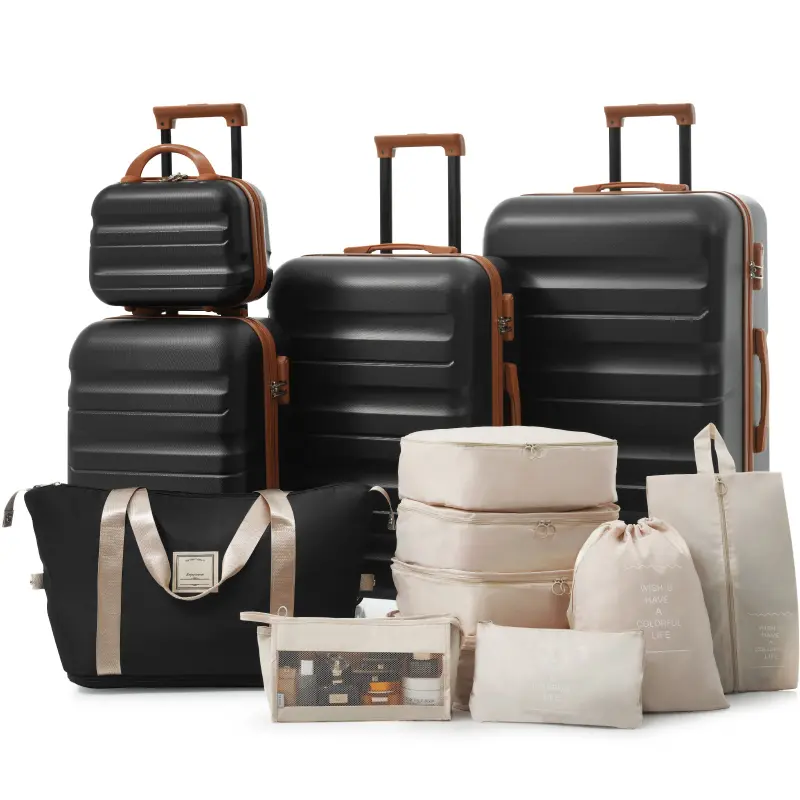 Luggage 13 Piece Sets, Lightweight & Durable Suitcases with Dual Spinner Wheels, Carry-On & Check-In Sizes for Travel and Business, BLACK