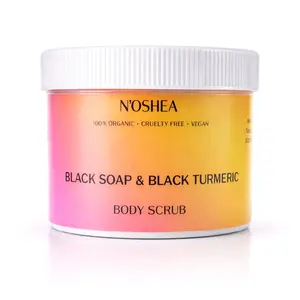 N'OShea African Black Soap & Black Turmeric Body Scrub with Japanese Brown Sugar - 16oz Foaming Exfoliant for Radiant Skin Glow